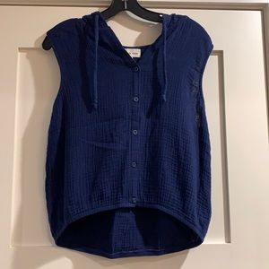 Cloth & Stone Tee with Hood, Tie Strings and Buttons, Textured